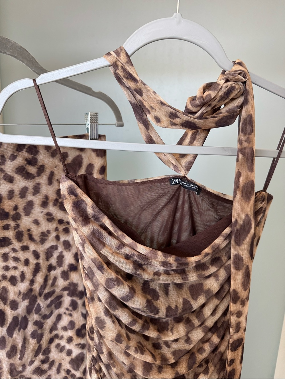 Zara Leopard Print Tulle Mesh 2 Piece Matching Set Maxi Skirt Top M - Picture 8 of 10